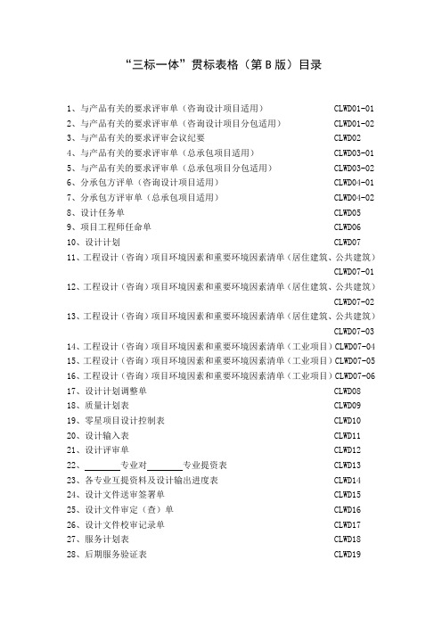 “三标一体”贯标表格(第B版)目录