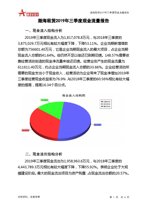 渤海租赁2019年三季度现金流量报告