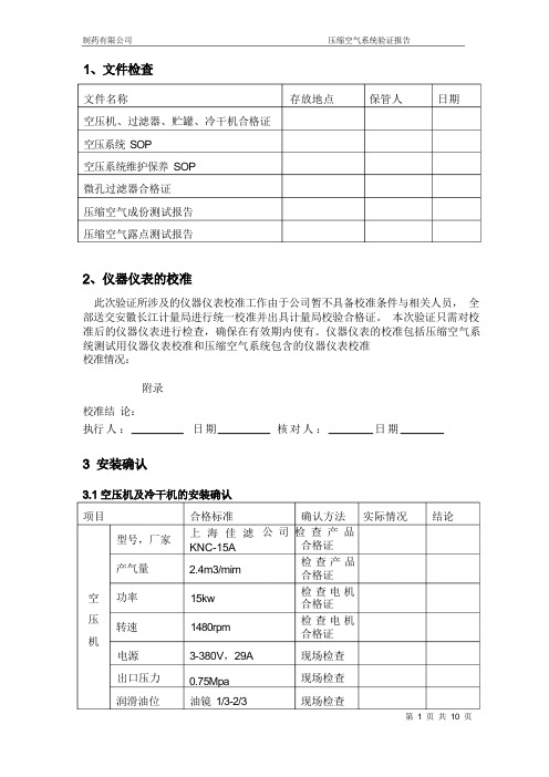 压缩空气验证报告