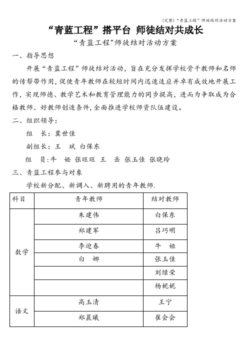 (完整)“青蓝工程”师徒结对活动方案