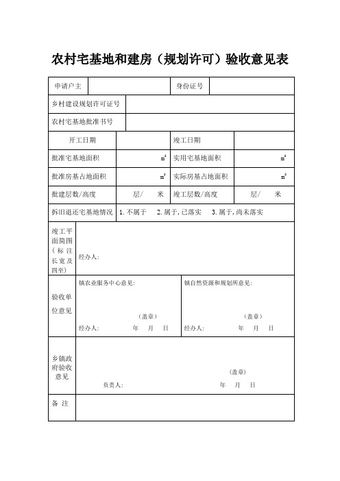 农村宅基地和建房(规划许可)验收意见表模板