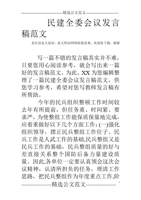 民建全委会议发言稿范文