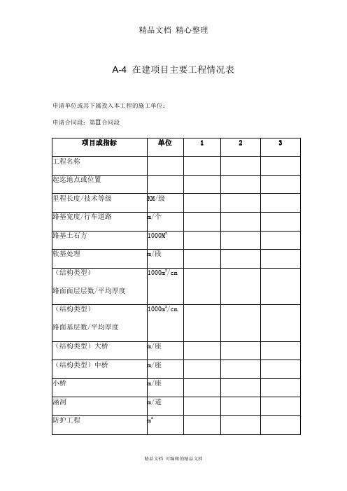 在建项目主要工程情况表