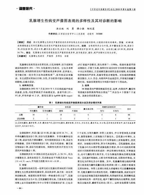 乳腺增生性病变声像图表现的多样性及其对诊断的影响