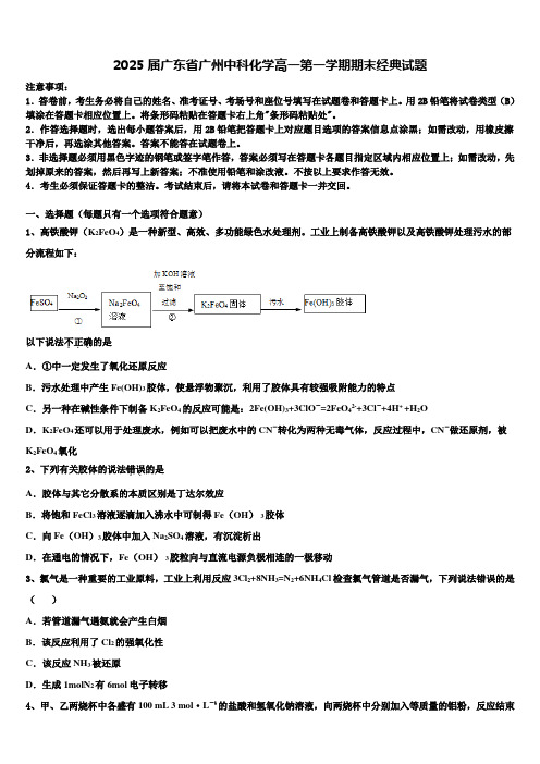 2025届广东省广州中科化学高一第一学期期末经典试题含解析