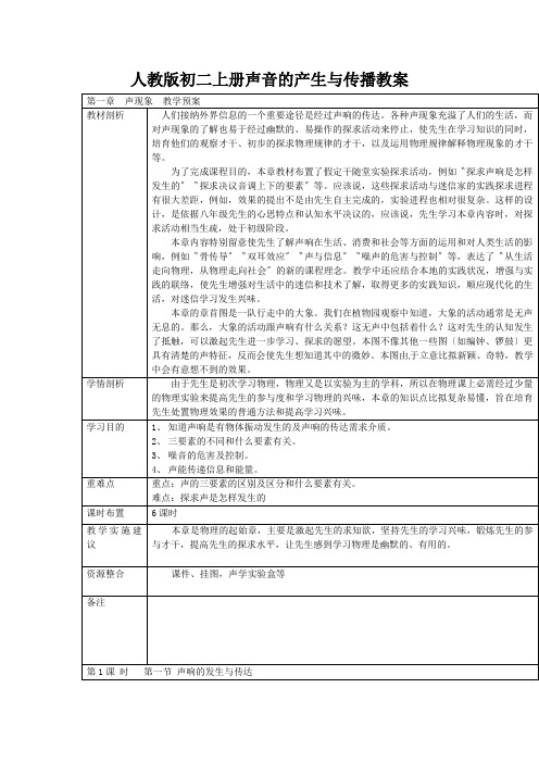 人教版初二上册声音的产生与传播教案