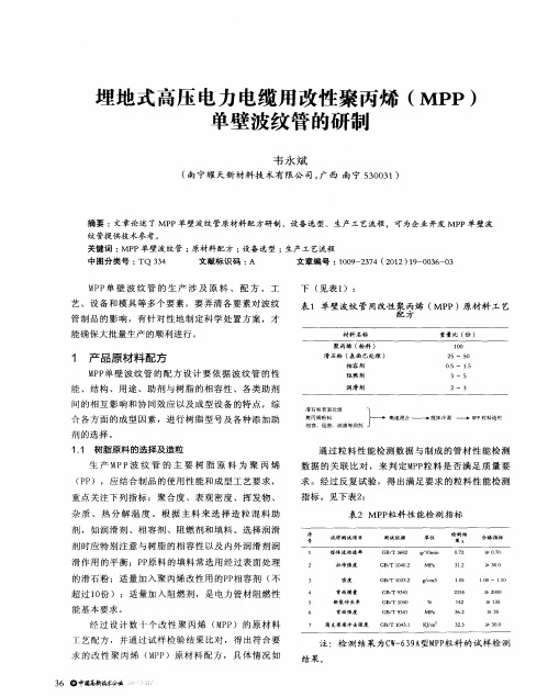 埋地式高压电力电缆用改性聚丙烯(MPP)单壁波纹管的研制