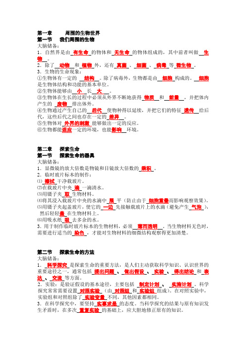 苏教版初中生物七年级上册复习 知识点总结