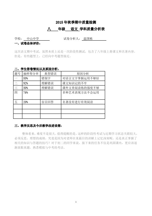 八年级语文试卷分析表