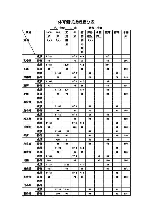 体育测试成绩登分表