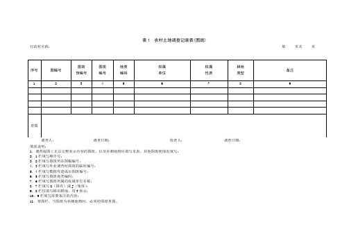 表1农村土地调查记录表