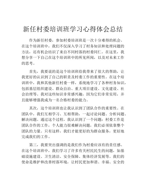 新任村委培训班学习心得体会总结