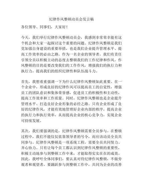 纪律作风整顿动员会发言稿