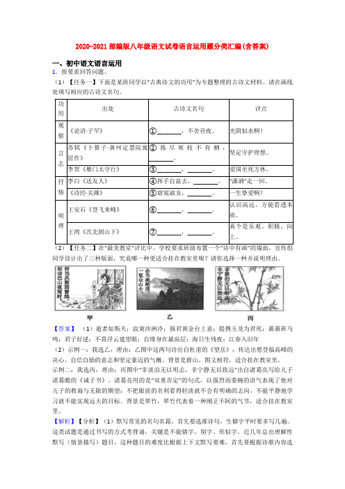 2020-2021部编版八年级语文试卷语言运用题分类汇编(含答案)