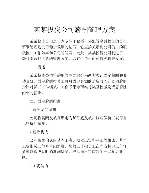 某某投资公司薪酬管理方案