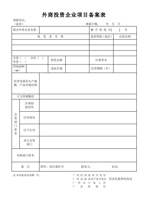 外商投资企业项目备案表