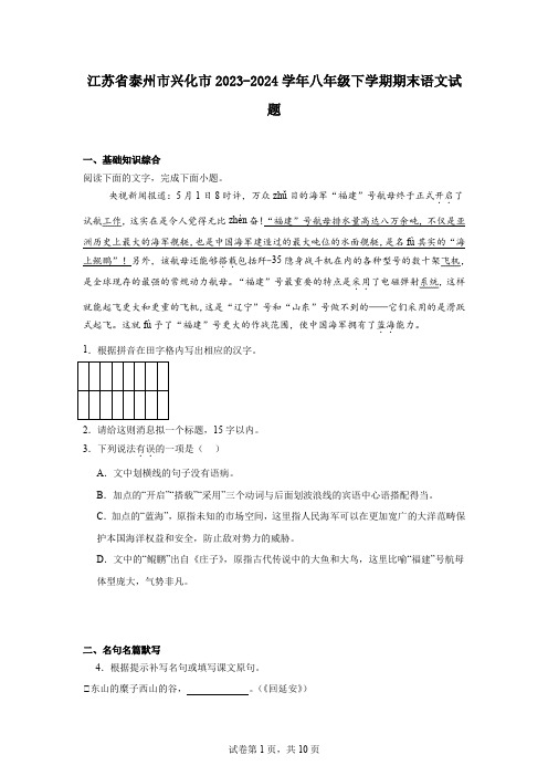 江苏省泰州市兴化市2023-2024学年八年级下学期期末语文试题