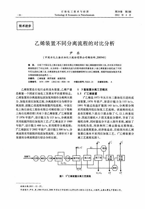 乙烯装置不同分离流程的对比分析