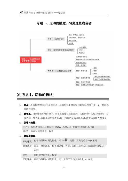 专题一 运动的描述、匀变速直线运动教师