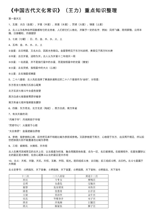 《中国古代文化常识》（王力）重点知识整理