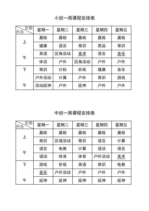 幼儿周课程安排表