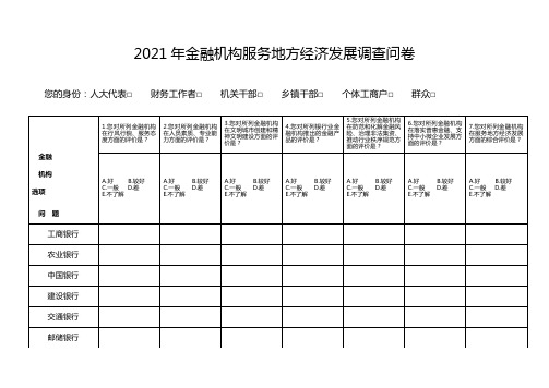 2021年金融机构服务地方经济发展调研调查问卷