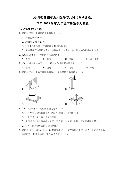 (小升初高频考点)图形与几何(专项训练)2022-2023学年六年级下册数学人教版(含答案)