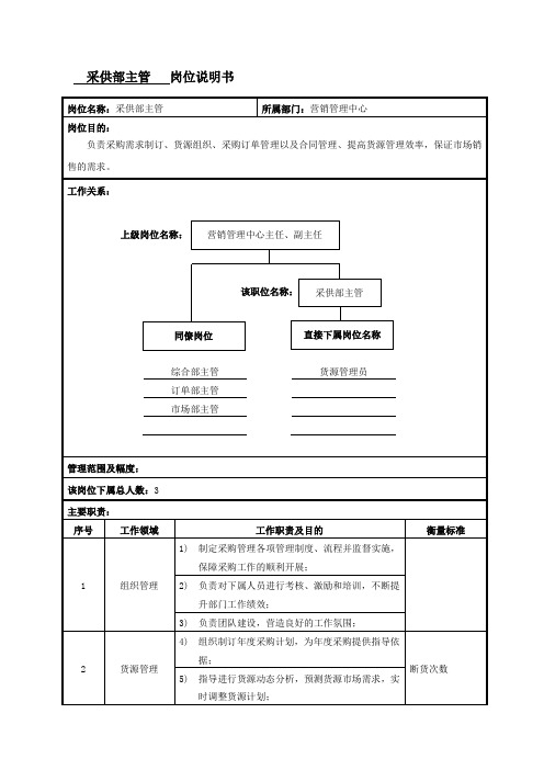 采供部主管岗位说明书范例