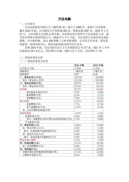 万达电影利润表分析