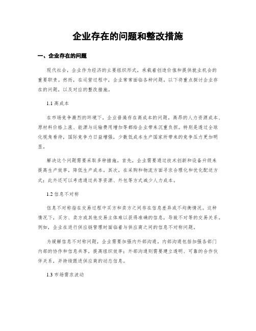 企业存在的问题和整改措施