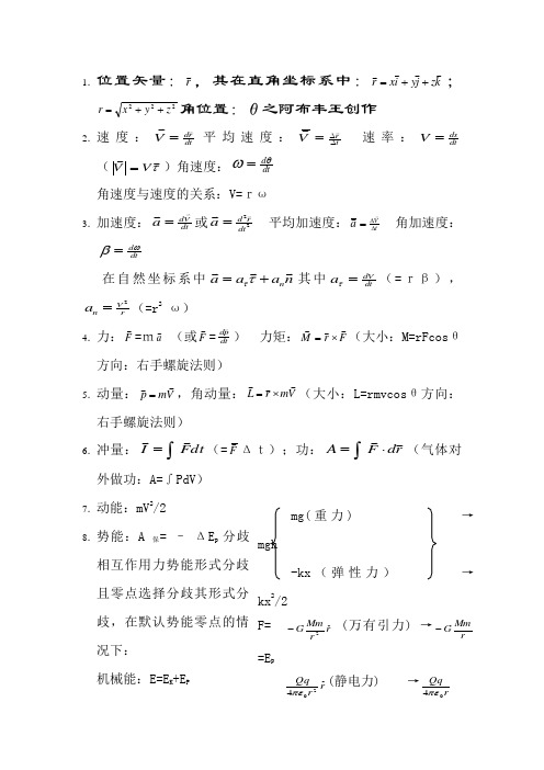 大学普通物理公式大全