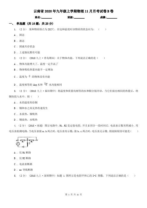 云南省2020年九年级上学期物理11月月考试卷B卷