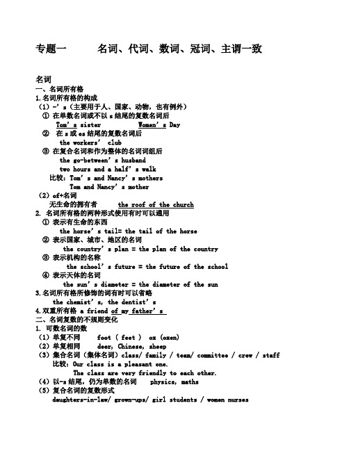 专题名词、代词、数词、冠词、主谓一致