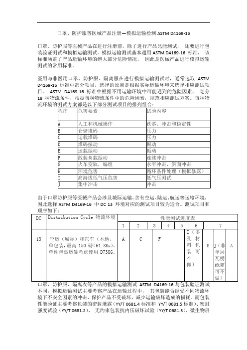 口罩、防护服等医械产品注册—模拟运输检测 ASTM D4169-16