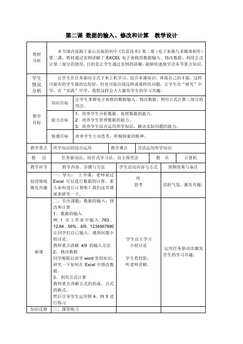 数据输入与修改、计算