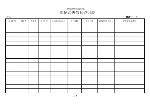 车辆信息登记及管理表