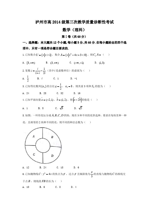 四川省泸州市2017届高三三诊考试理科数学试题含答案