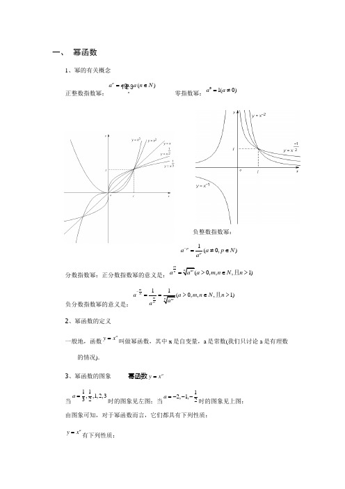 指数函数、对数函数和幂函数知识点归纳