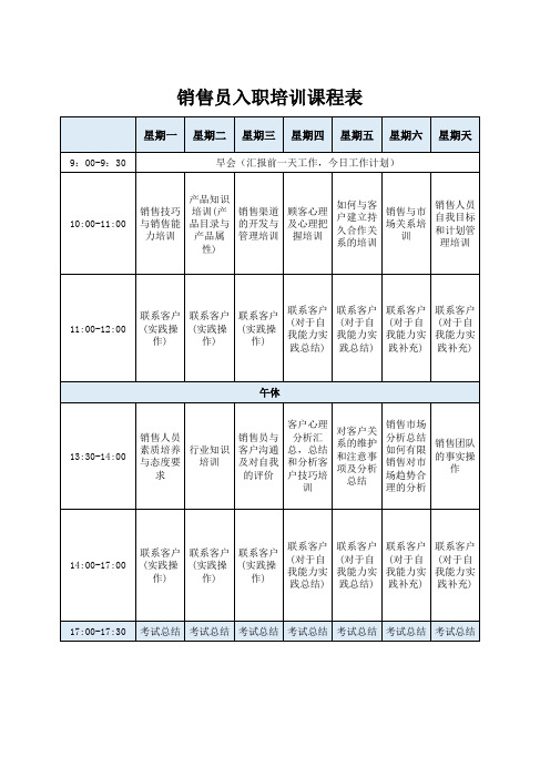 销售员入职培训课程表