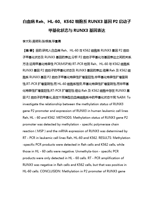 白血病Reh、HL-60、K562细胞系RUNX3基因P2启动子甲基化状态与RUNX3基因表达