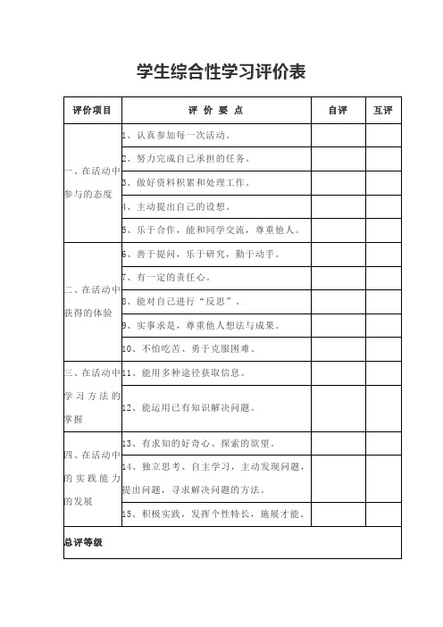 学生综合性学习评价表