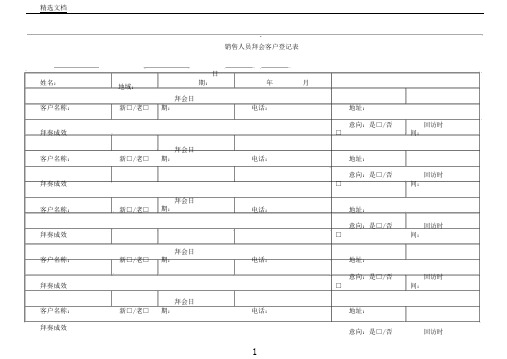 销售人员拜访客户登记表格