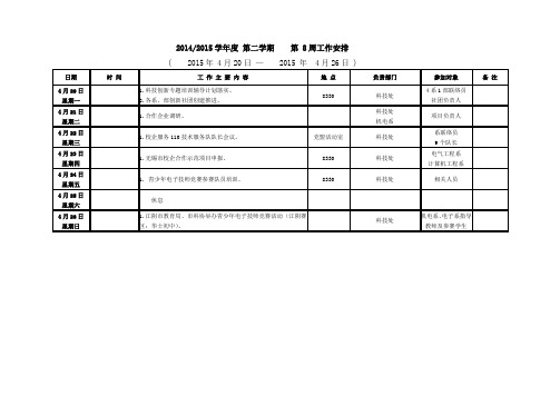 20142015学年度第二学期第8周工作安排