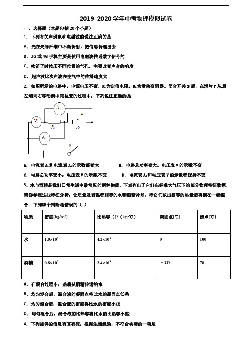 【精选3份合集】江西省九江市2019-2020学年中考物理监测试题