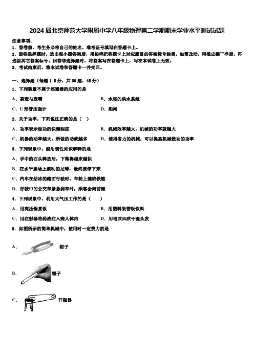 2024届北京师范大学附属中学八年级物理第二学期期末学业水平测试试题含解析