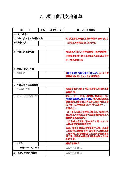 项目分项清单及报价