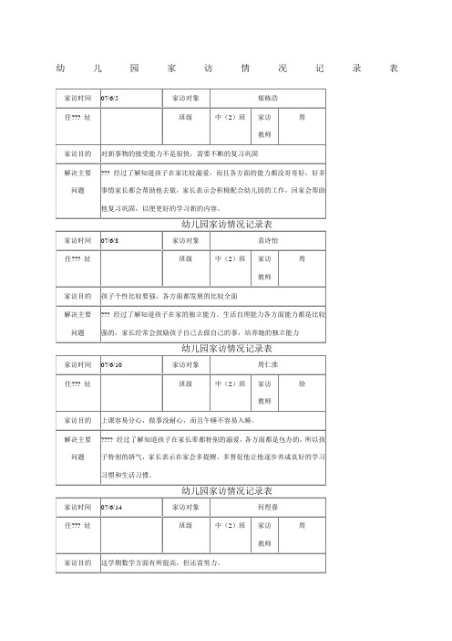 幼儿园教师家访记录表