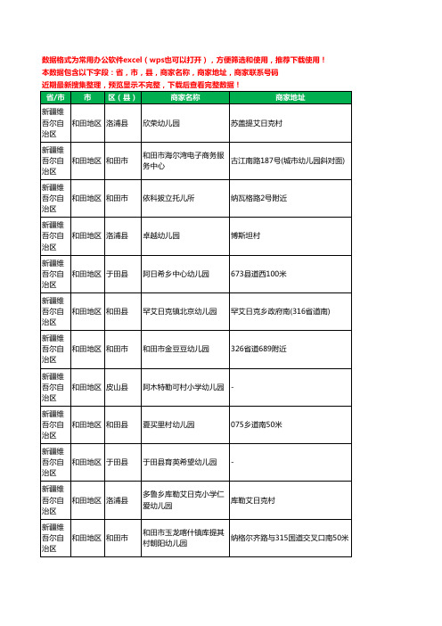 2020新版新疆维吾尔自治区和田地区公办幼儿园工商企业公司商家名录名单黄页联系电话号码地址大全175家