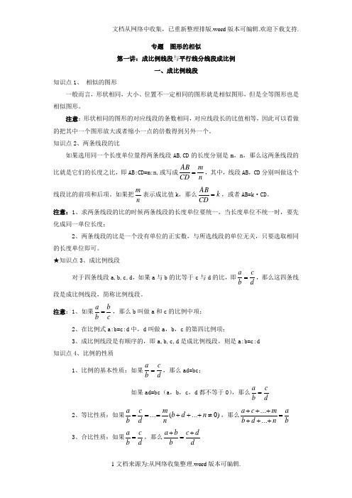 专题--图形的相似----第一讲：成比例线段与平行线分线段成比例