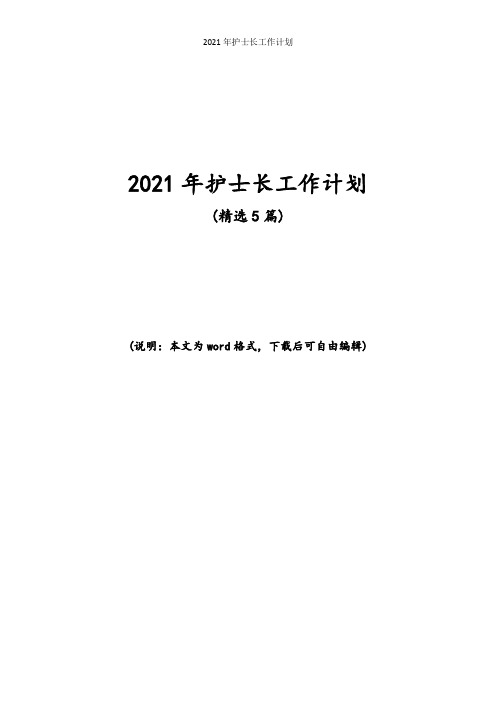 2021年护士长工作计划